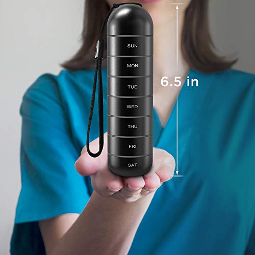 Zannaki Detachable Moisture Proof Weekly Pill Organizer, Aluminum Alloy BPA Free Travel Camping 7 Day Pill Box Case Waterproof and Portable to Hold Vitamins, Fish Oil, Supplements and Medication