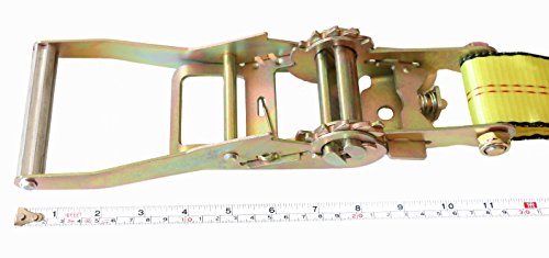 DKG-304 Yellow Heavy Duty Double J Hook Wheel Strap with Ratchet - Over Tire Wire Hook Car Hauler Tie Down - Auto Transporter Trailer Strap with Steel Ratchet - Working Load Limit of 3330 LB (2 Pack)
