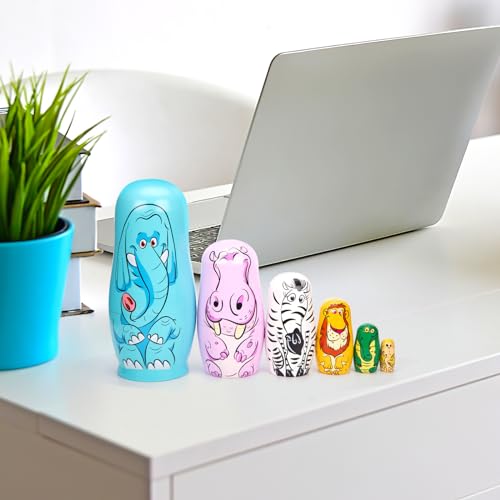 POPLAY 6PCS Russian Nesting Dolls, Matryoshka Doll Stacking Dolls Wooden Animal Nesting Dolls Handmade Toys for Kids Birthday Home Decor