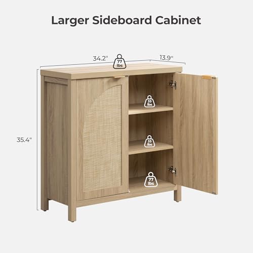 SICOTAS 34'' W Rattan Sideboard Buffet Cabinet with Storage, Boho Buffet Cuisine Arched Coffee Bar Accent Cabinet, Large Credenza Mid-Century Modern Buffet Table TV Stand for Living Room, Entryway
