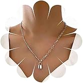 Iaceble Vintage Metal Lock Pendant Necklace Paperclip Chain Necklace Gold Lock Choker Necklace Tennis Chain Collar Necklace Jewelry for Women