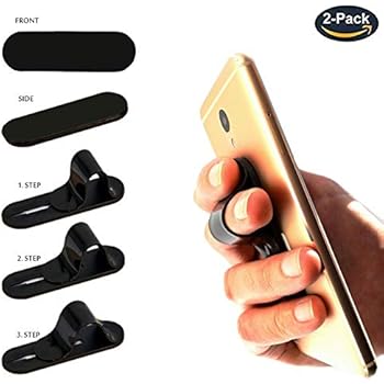 AOLIY Finger Strap Phone Holder, Cell Phone Grip Stand | Phone Handle for iPhone Android Smartphone Small Tablet Car Vent Holder Mobile Device - Black, 2 Packs