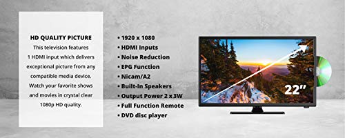 AXESS TVD1805-22 22-Inch 1080p LED HDTV, Features 12V Car Cord Technology, VGA/HDMI/USB Inputs, Built-in DVD Player, Full Function Remote - Thumbnail 4