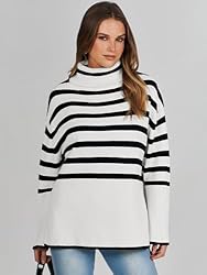 ANRABESS Women's Striped Long Sleeve Tutrleneck