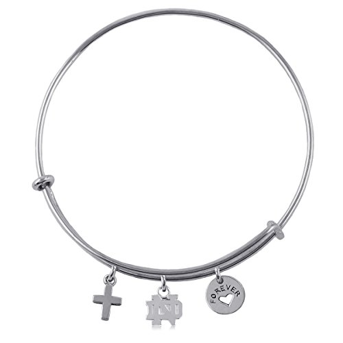 NCAA Notre Dame Fighting Irish Sterling Silver Adjustable Charm Bracelet with Cross, Notre Dame Religious Faith Jewelry