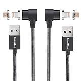 Smart&Cool Gen4 L-Shaped/Right Angle/90 degree Nylon Braided Super Magnetic Two-mode Charging and Data Sync Cable for i-Product and Android Mobile Devices (5 feet Gray Twin-Pack)