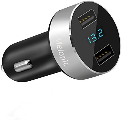 2 USB Car Charger, Melonic Rapid Charge with LED Display Screen(3.1A Total Output), Voltage and Current Monitor for iPhone 7 6S Plus 6 Plus, Samsung Galaxy S7 S6 S5 Edge, LG , Other Android. -Silver