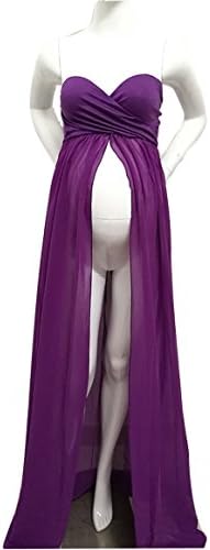 Maternity Split Front Sheer Chiffon Maternity Gown Maxi Bridesmaid Dress for Photos Shoot