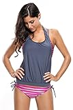 Lovezesent Womens Lined Up Vest Stripe Print Bikinis Swimsuit