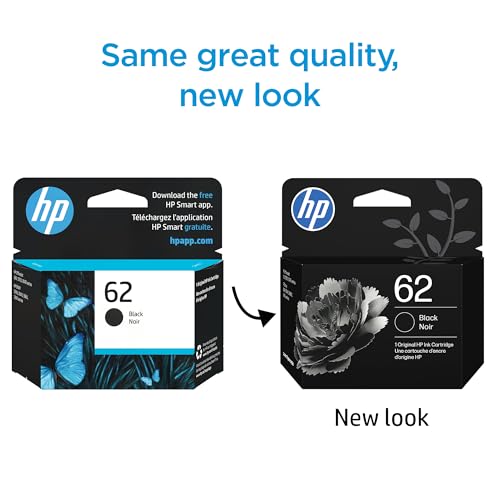 HP 62 Black Ink Cartridge | Works with Envy 5540, 5640, 5660, 7640, OfficeJet 5740, 8040, OfficeJet Mobile 200, 250 | Instant Ink Eligible | C2P04AN | Packaging May Vary