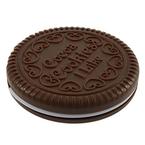 Cute Chocolate Cookie Shape Cosmetic Makeup Mirror + Mini Comb