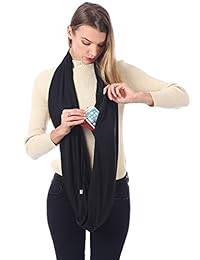 Bufanda de color liso para mujer, con bolsillo con zíper, la mejor bufanda de viaje