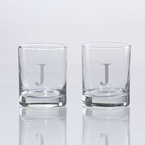 Personalized Whiskey Glasses Set of 2, Engraved Monogram Old Fashioned Bourbon Glassware, 12.5 oz, Ideal for Men, Gifts, Birthday, Anniversary, Christmas, Groomsmen, (J)