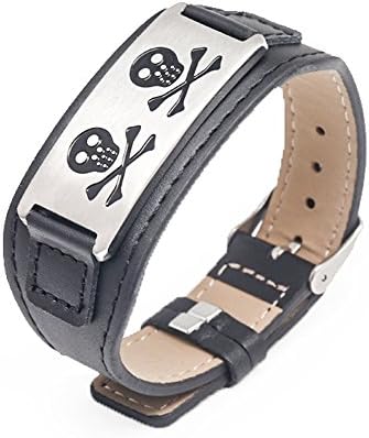 EVERLEAD Real Leather Bracelet 316l Stainless Steel Skull Drawing For Men's Fashion
