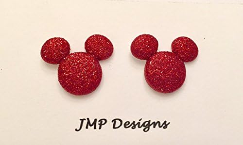 MICKEY MOUSE Stud Earrings. GLITTER RED. Disney Bound Inspired. Disneyland. Pierced Earrings.