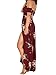 SVALIY Women Floral Off The Shoulder Split Chiffon Maxi Beach Dress Wedding Party (M, Red Wine)