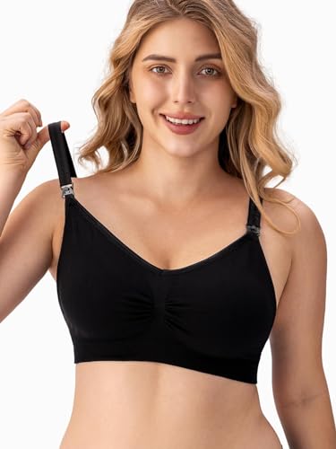 HBselect Women’s Maternity/Nursing Bra, Seamless Non-Wired Nursing Bra with Additional Bra Extensions, Breastfeeding and Sleeping, Pack of 3