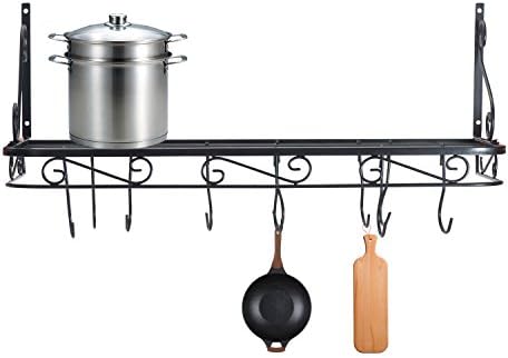 Wall Mounted Pots and Pans Rack. Pot Holders Wall Shelves with 12 Hooks. Kitchen Shelves Wall Mounted with Wall Hooks. Kitchen Storage Pot Holder Pot Rack (wall mounted)
