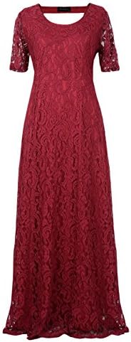 Huafeiwude Womens Plus Size Full Lace Floor Length Evening Maxi Party Dresses Burgundy US 16