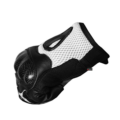 New Men Short Motorcycle Leather Mesh Gloves White Carbon Fiber XXL