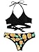 SweatyRocks Women's Sexy V Neck Pineapple Print Front Cross Back Knot Halter Swimsuit Bikini Black L