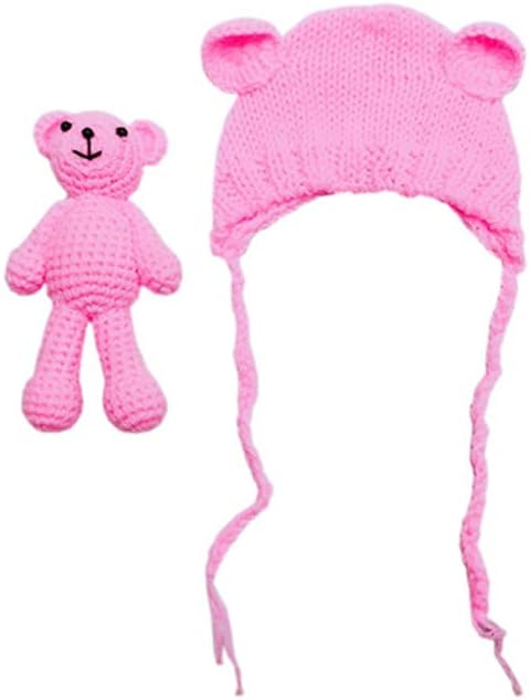 Lppgrace Newborn Baby Girls Boys Bear Hat Beanie with Bear Dolls Photography Accessories