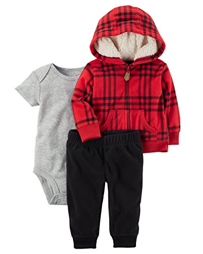 Carter's Baby Boys 3 Piece Cardigan Bodysuit and Pants Set, Red Plaid, 9 Months