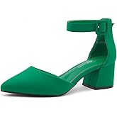 Shoe Land Closed Toe Heels for Women – 2.25 Inch Low Block Pumps for Office | Pointed Toe Chunky Dress Heels with Ankle Strap | Comfy Womens Business Casual Shoes