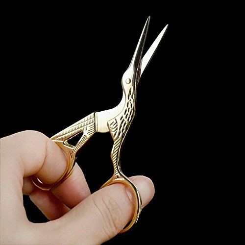 BIHRTC Gold Stainless Steel Sharp Tip Classic Stork Scissors Crane and Butterfly Design Sewing Scissors DIY Tools for Embroidery, Sewing, Craft, Art Work & Everyday Use