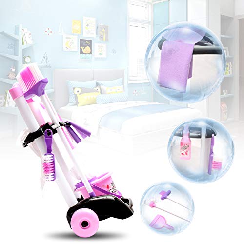 House Cleaning Trolley Set Little Helper Kids Pretend Play Toy Cleaning Play Set w/ Broom , Mop , Trolley & Cleaning Accessories - Thumbnail 2