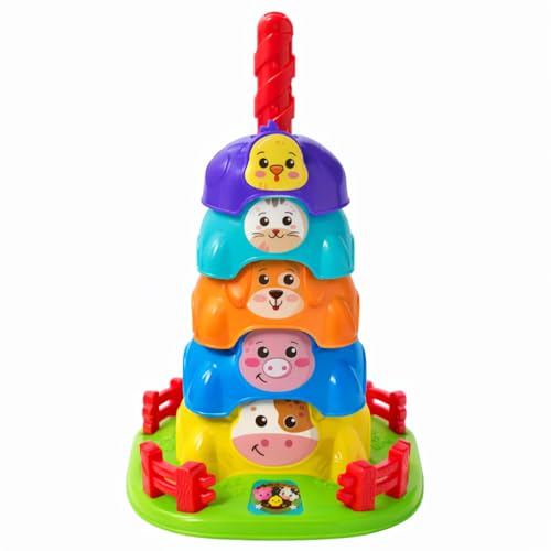 Brinquedos Para bebe Torre Giratória Fazendinha com Animais Brinquedo Educativo de Girar e Empilhar Estimula Coordenação Motora e Percepção Visual Brinquedo para Bebês +12 Meses