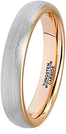 4mm Rose Gold Tungsten Carbide Ring for Men Plated Domed Brushed Matte Wedding Band Comfort Fit (6.5)