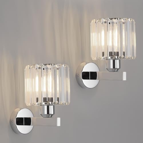 ANWIO Interior Glass Wall Sconce, Silver Bedroom Wall Lamp, E27 Wall Lamp, Modern Hallway Sconces for Bedroom, Bedside, Living Room, Staircase (2U, No Bulbs)