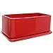 MyGift 10 inch Rectangular Modern Minimalist Red Ceramic Succulent Planter Pot/Window Box Container with Saucer and Drainage Holes