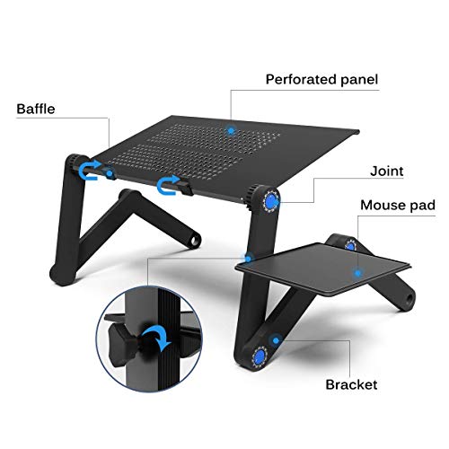 Ultra-Large Adjustable Laptop Stand/Table/Desk with Large Cooling Fan & Mouse Pad Side, Foldable Aluminum Laptop Desk, Lightweight Portable Bed/Sofa/Couch Lap Table Tray for Home Office PC Computer
