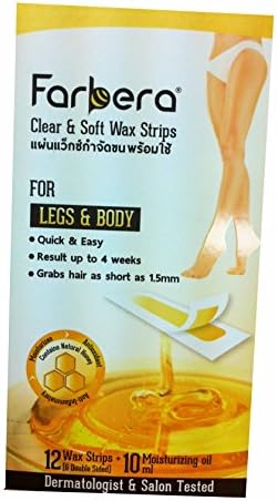 Farbera Clear &amp; Soft Wax Strips, for Legs and Body (Dermatologist &amp; Salon Tested) (12 Wax Strips + 10 Moisturizing Oil / Pack)