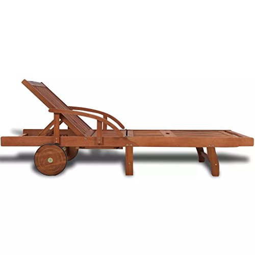 Fesjoy Sun Lounger Adjustable Reclining Wooden Sunlounger Garden Deck Chair Solid Teak Wood Patio Sunbed Beach Chair Pool Sauna Furniture 200 x 68 x 30-83 cm (L x W x H)