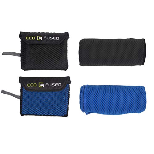 ECO-FUSED-Cooling-Towel-2-Pack-BlueBlack-Absorbent-Compact-Cooling-Towel-for-Indoor-and-Outdoor-Activities-Gym-Workout-Yoga-Running-Climbing-Fishing-Gardening-Includes-a-Mesh-Pocket