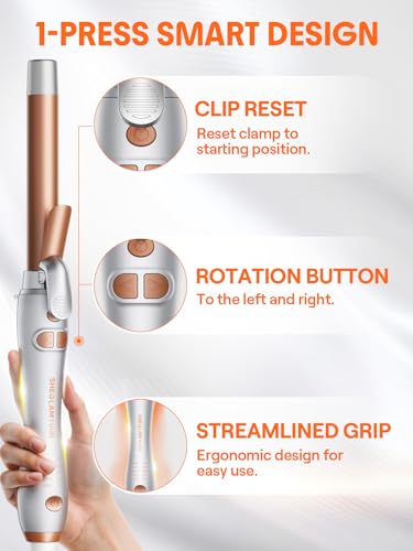 SHEGLAM Rotating Curling Iron Extra Long, Curl Cycle, 1 Inch Automatic Curling Wand for Long Hair, Self Spinning Barrel up to 430°F, Dual Voltage