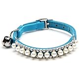 BingPet BA3003 Soft Velvet Safe Cat Necklace Collar Adjustable Pearl & Crystal With Bells