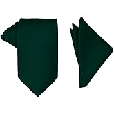 Mens Solid Color Formal Wedding Casual Necktie and Pocket Square Handkerchief Set For Suit or Tuxedo