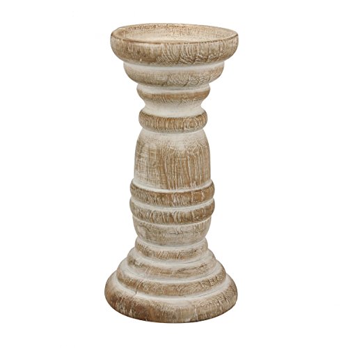 Stonebriar Decorative Worn White Wooden Pillar Candle Holder, Coastal