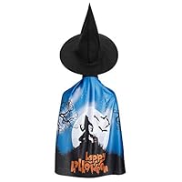 DesertCreations 32.3×39.4inch（L×W） Children Halloween Cloak with Witch hat，Boys/Girls Witch Vampire Ghost Devil Halloween Cospaly Cloak for Halloween Role Playing, Stage Performance( Ghost Pattern)