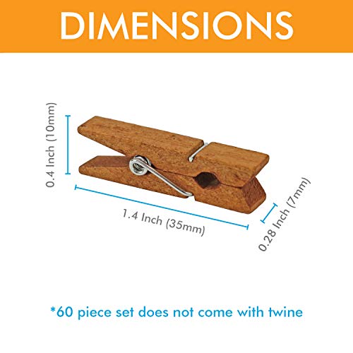 Mini Natural Wooden Clothespins, 60pcs, 1.4 Inch Photo Paper Peg Pin Craft Clips for Scrapbooking, Arts & Crafts, Hanging Photos (60pc Rustic Brown) - Thumbnail 2