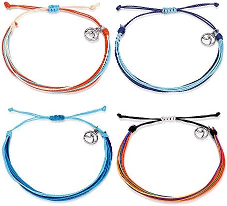 Vsco Bracelets Surfer Wave String Bracelet for Women Colorful Wax Cord Strand Bracelet for Girls Adjustable Friendship Bracelet Waterproof Braided Rope Summer Beach Jewelry 3/4 Pieces