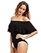 Verdusa Women's Off The Shoulder Short Sleeve Ruffle Bodysuit Black L