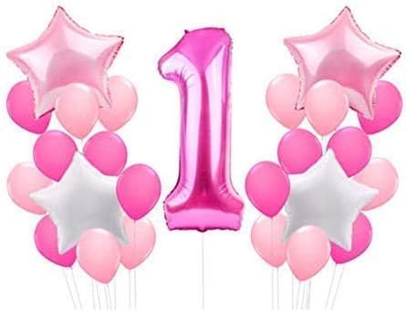Trimming Shop 1st Birthday Decoration Pink Foil Balloon for Newborn Boy, Girl, For Baby Baptism, Christening Party, Decoration, Celebration, 25pcs