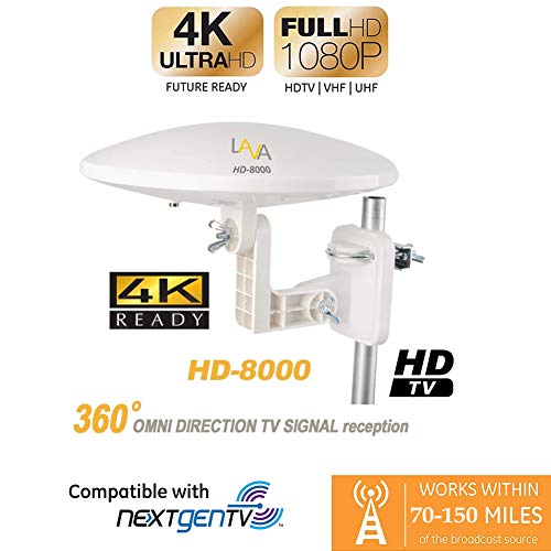 LAVA HD8000 Omnidirectional TV Antenna, Amplified Digital 4K HDTV, 360