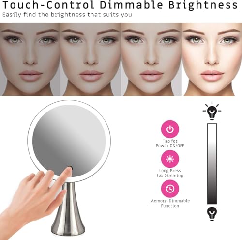 Surdy 9" Lighted Makeup Mirror, Vanity Mirror with Lights,4000 mAh Rechargeable,5x/10x Magnifying Mirror with 3 Color, Brightness Adjustable,360° Rotation Mirror, Women Gift