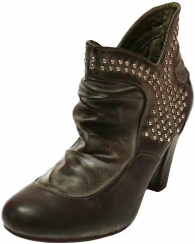 Luxury Divas Faded Brown Studded Retro Style Ankle Booties Shoe Size 8.5